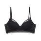 Product image of a black purple bra with adjustable straps and mesh detailing, displayed on a white background.