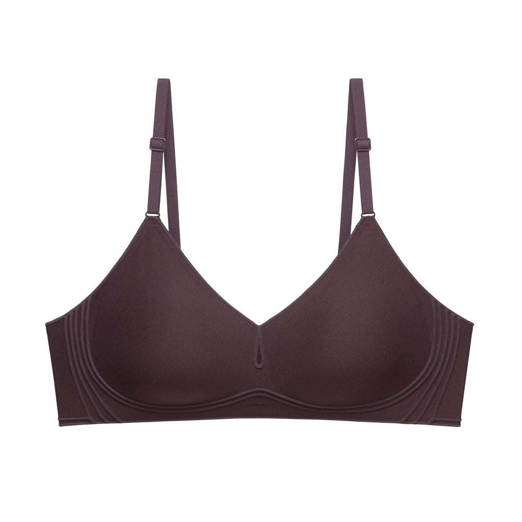 Flat lay of Chocolate color bra. Chocolate color.