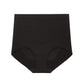 Product image of black high-waisted seamless briefs, displayed flat on a white background.