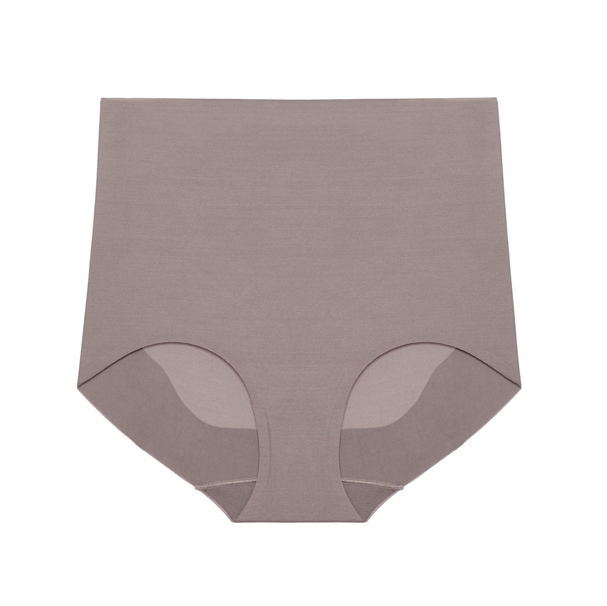 Product image of gray purple high-waisted seamless briefs, displayed flat on a white background.