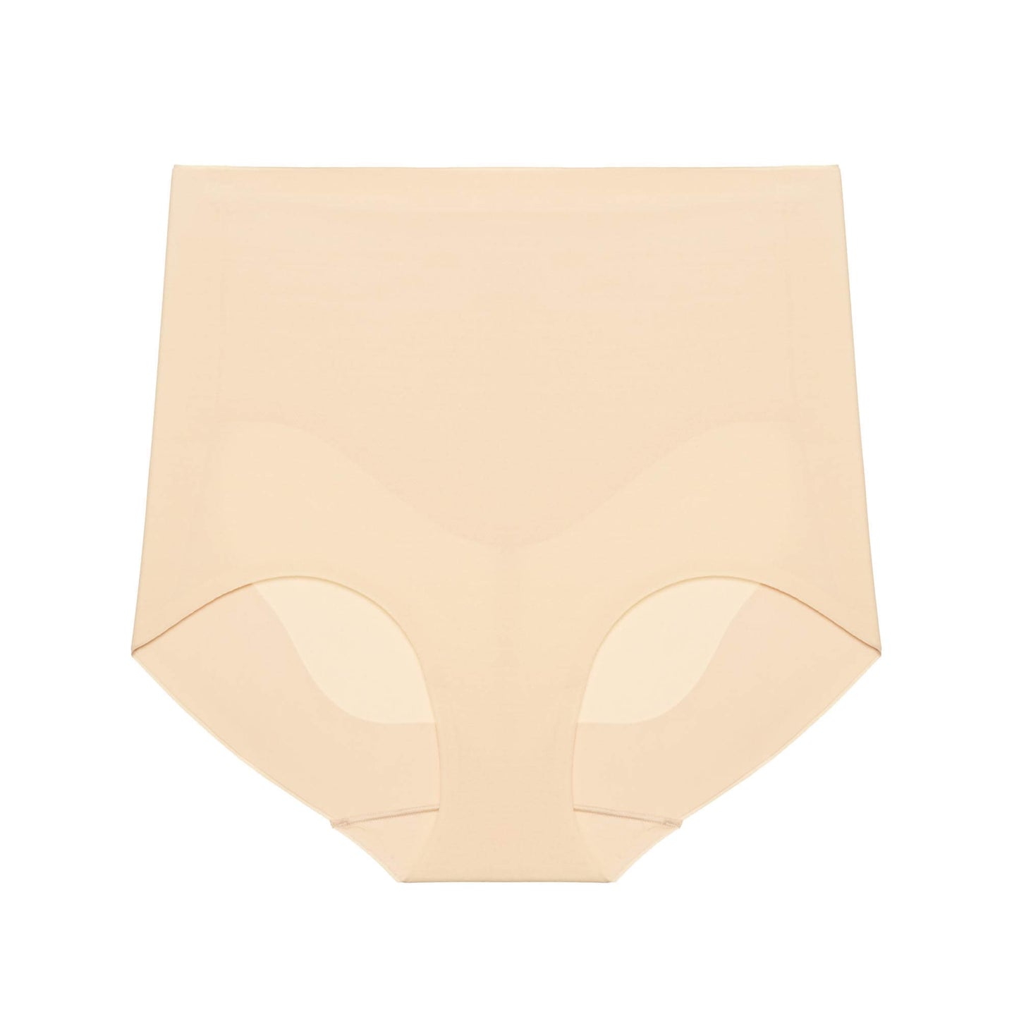 Product image of nude high-waisted seamless briefs, displayed flat on a white background.