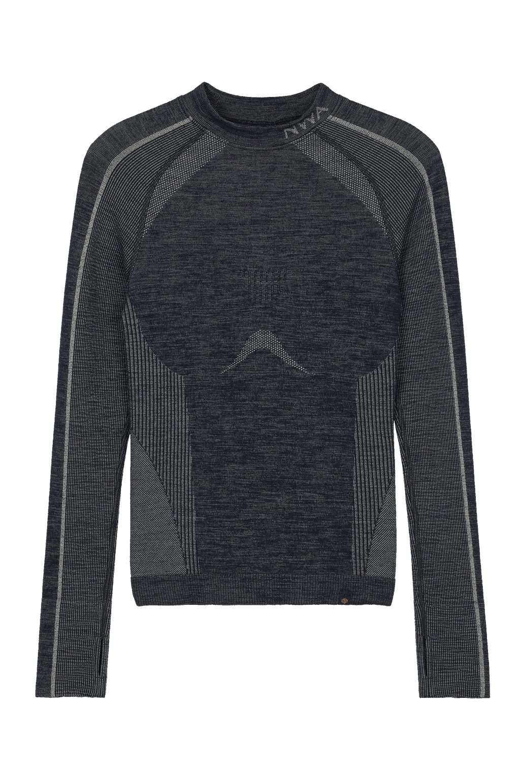 flat lay image of navy mock neck top