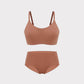 rust color bra and brief flat lay