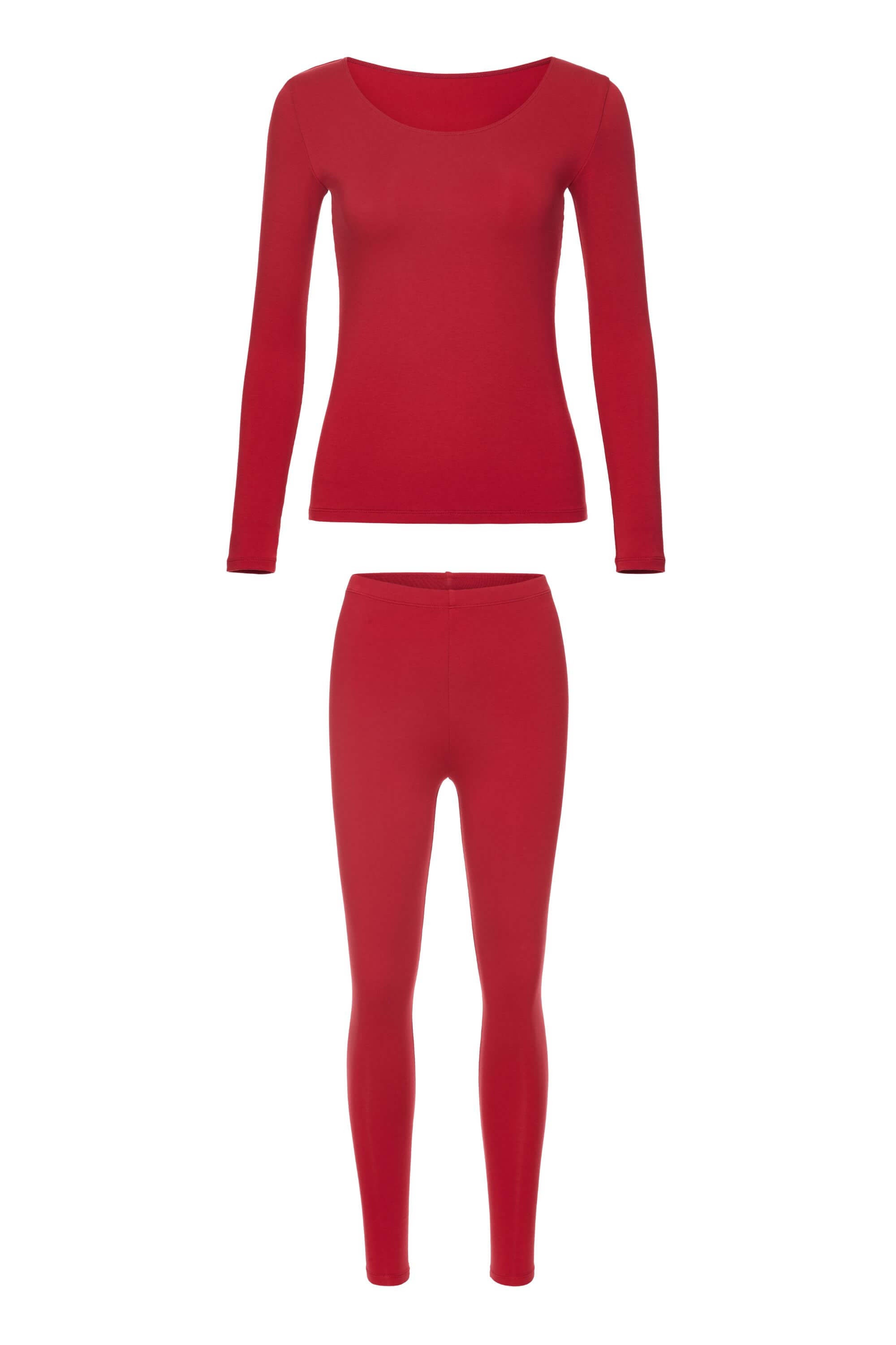 image of red thermal top and pants