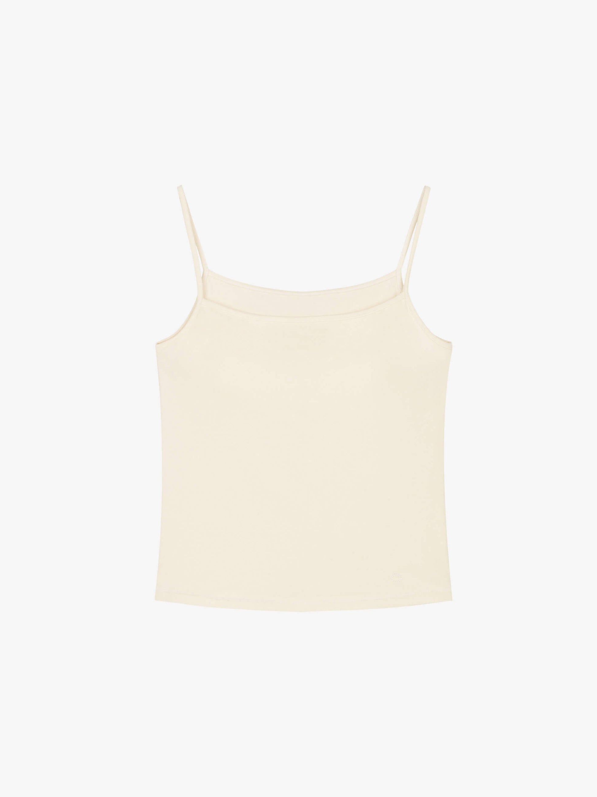 Flat lay of white camisole top.