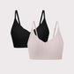 two bras in black and light pink