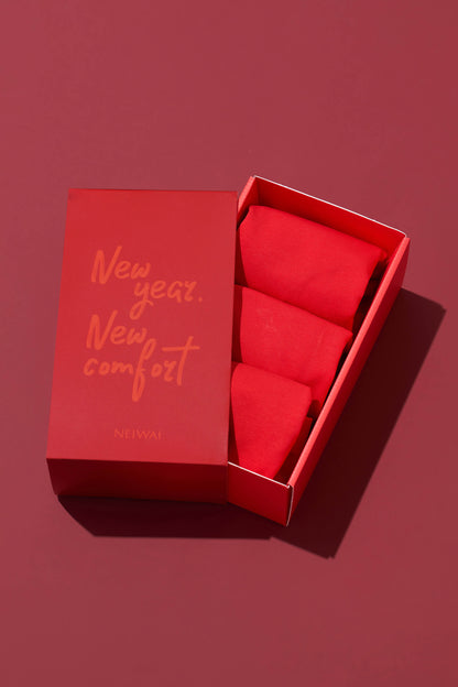 three red brief in a red box