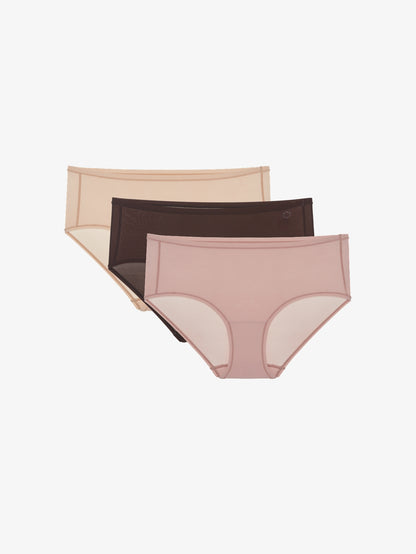 Flat lays of nude, beige, and brown briefs