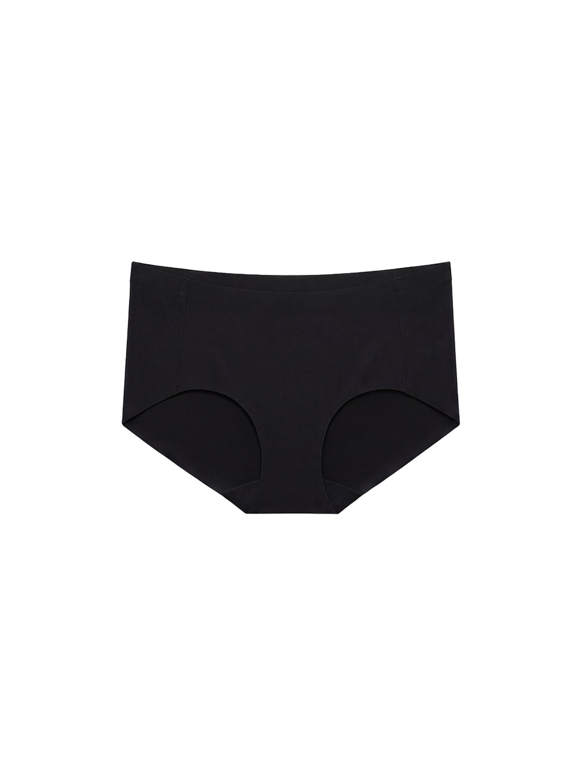 Black seamless high-waisted briefs shown flat against a solid white background. black