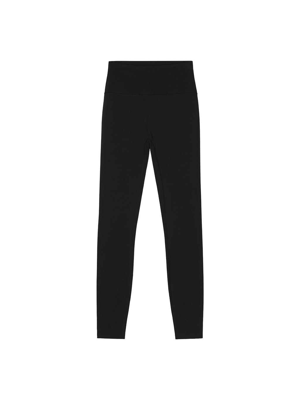Black high-waisted leggings shown flat against a solid white background.