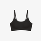 Flat lay of black bra.