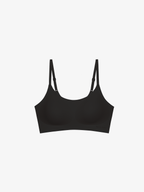 Flat lay of black bra. Black color.