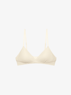Flat lay of cream colored bra.