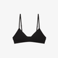 Flat lay of black bra.