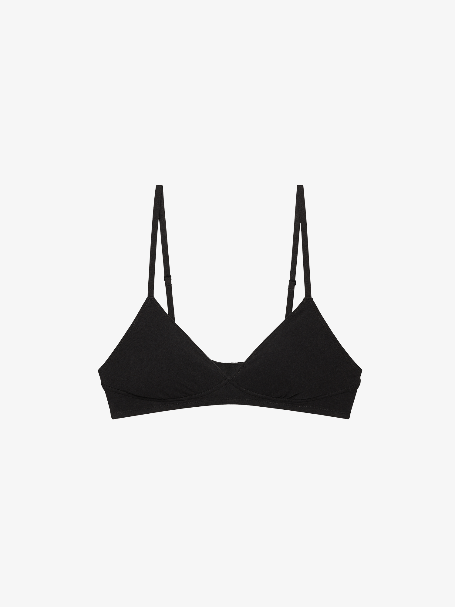 Flat lay of black bra.