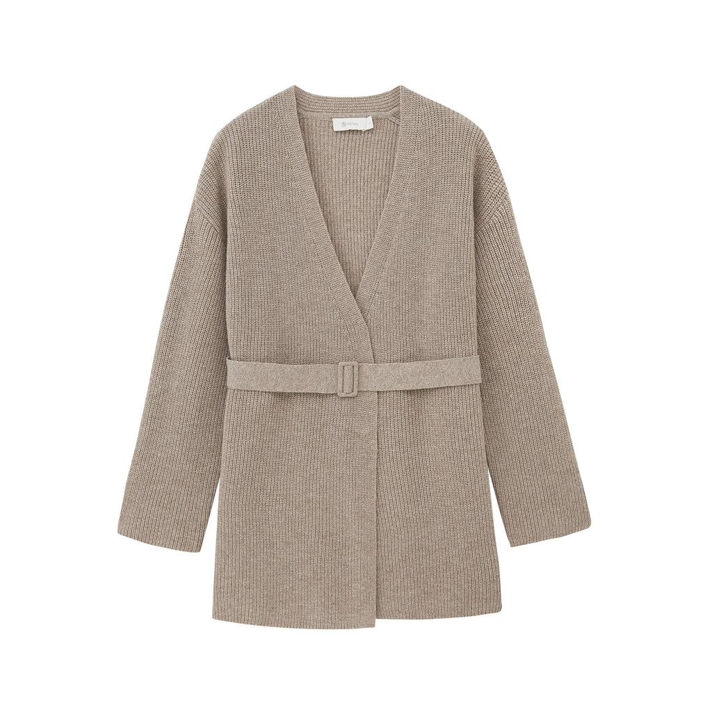 flat lay image of brown cardigan