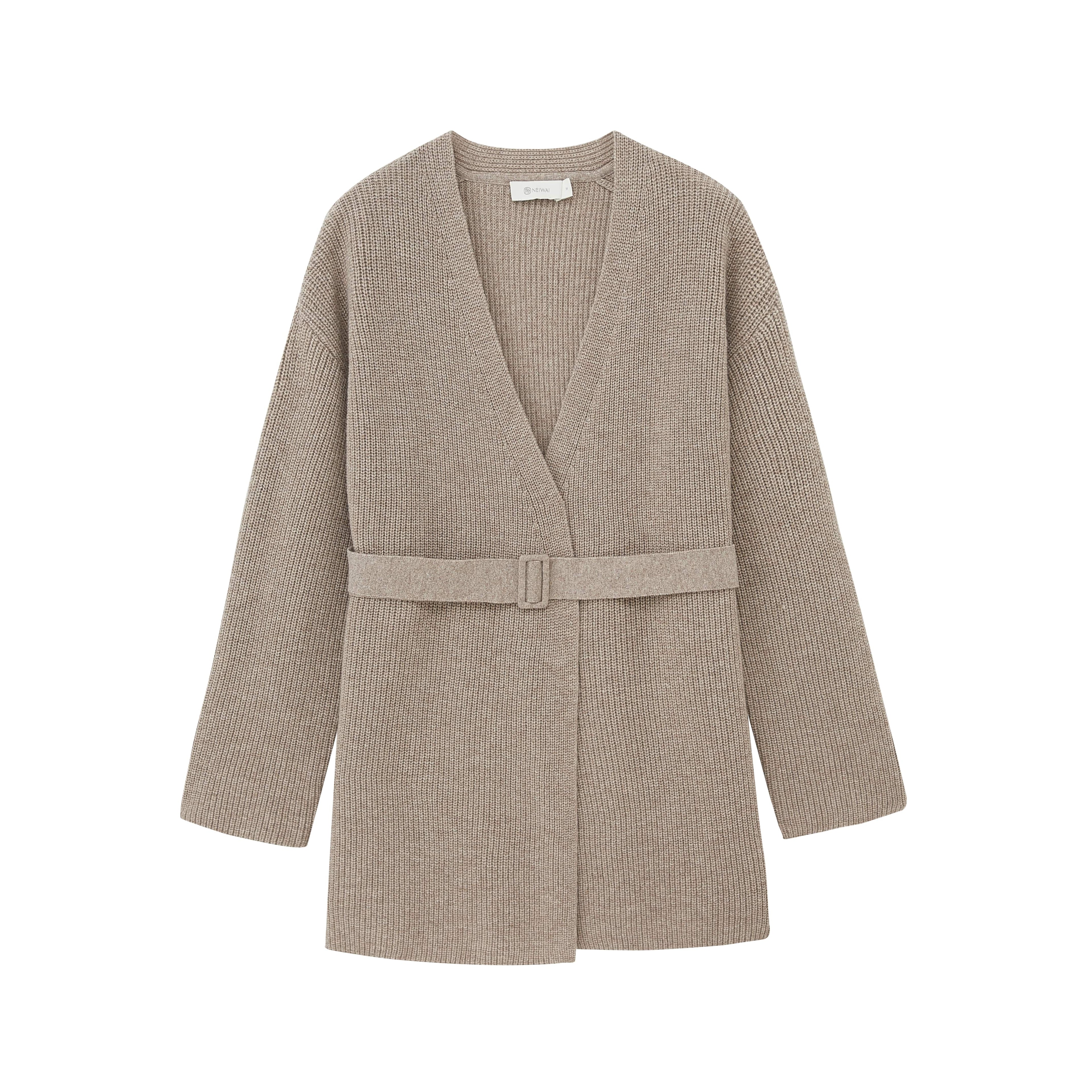 flat lay image of brown cardigan