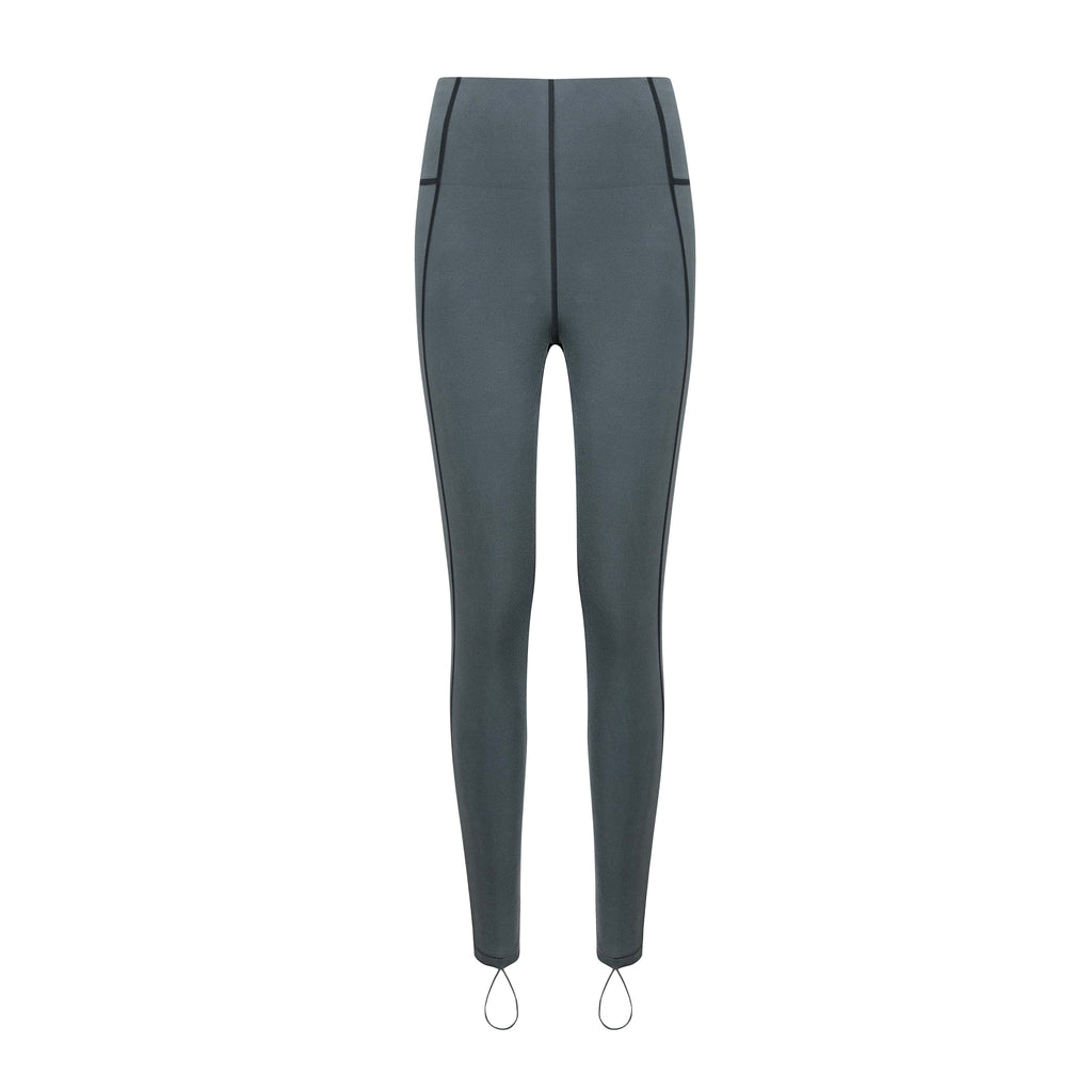 flat lay image of steel blue leggings