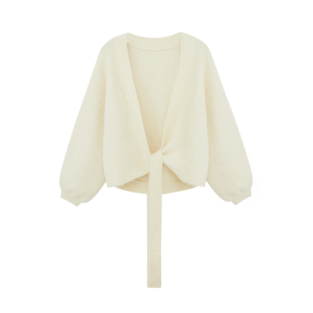 white Alpaca Wrap Cardigan flat lay