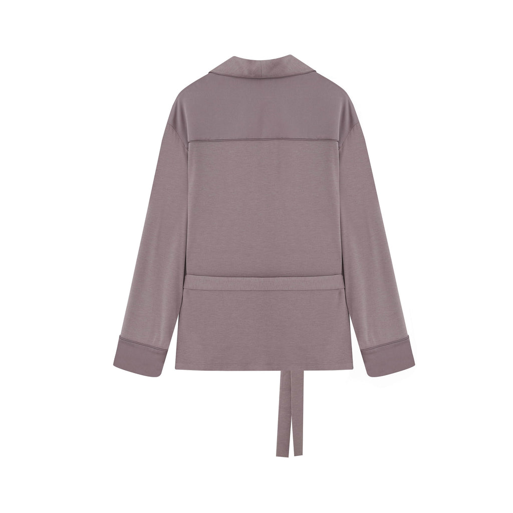 purple belted pajama top back
