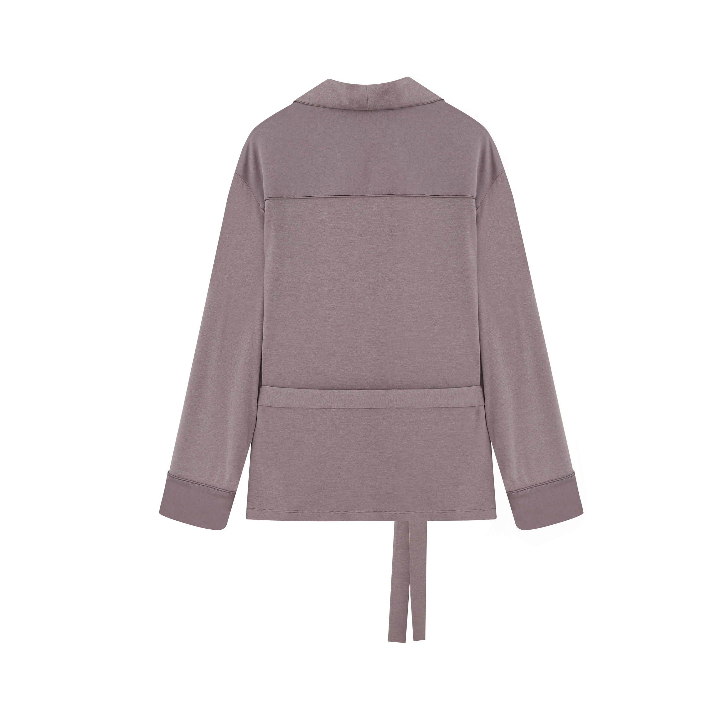 purple belted pajama top back