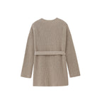 back of flat lay image of brown cardigan