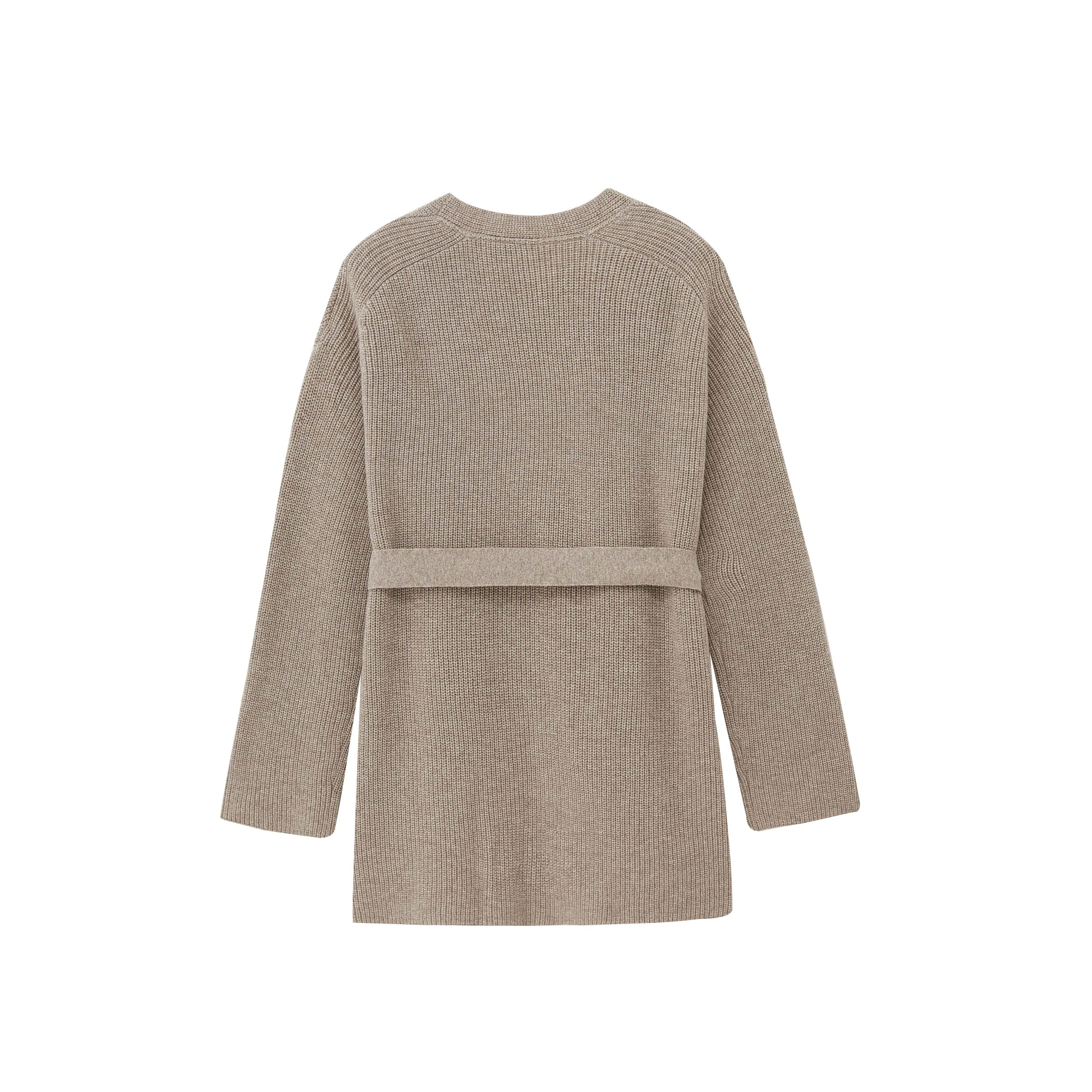 back of flat lay image of brown cardigan