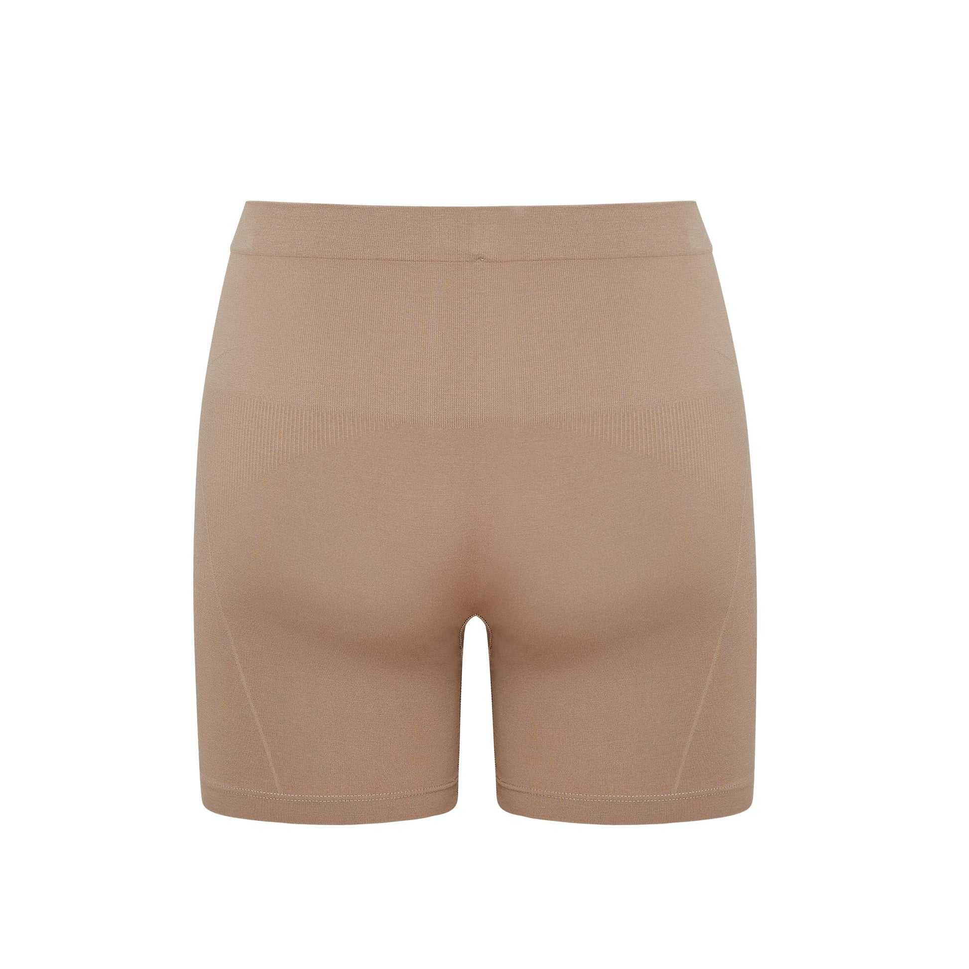 flat lay image of tan shorts from back