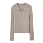  a gray silky wool zip-up cardigan