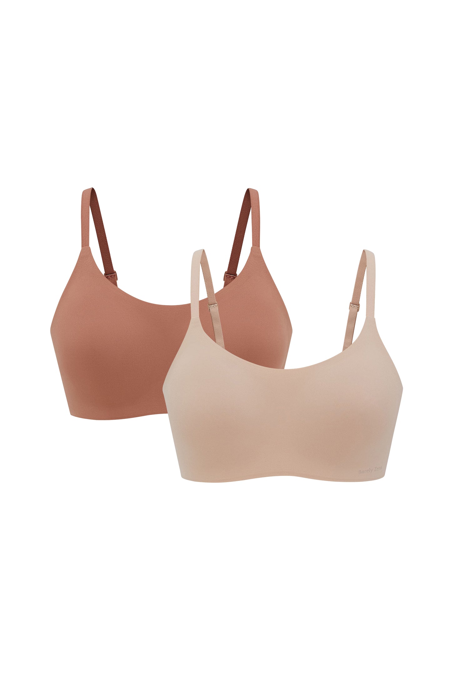 two bras in rust color and beige