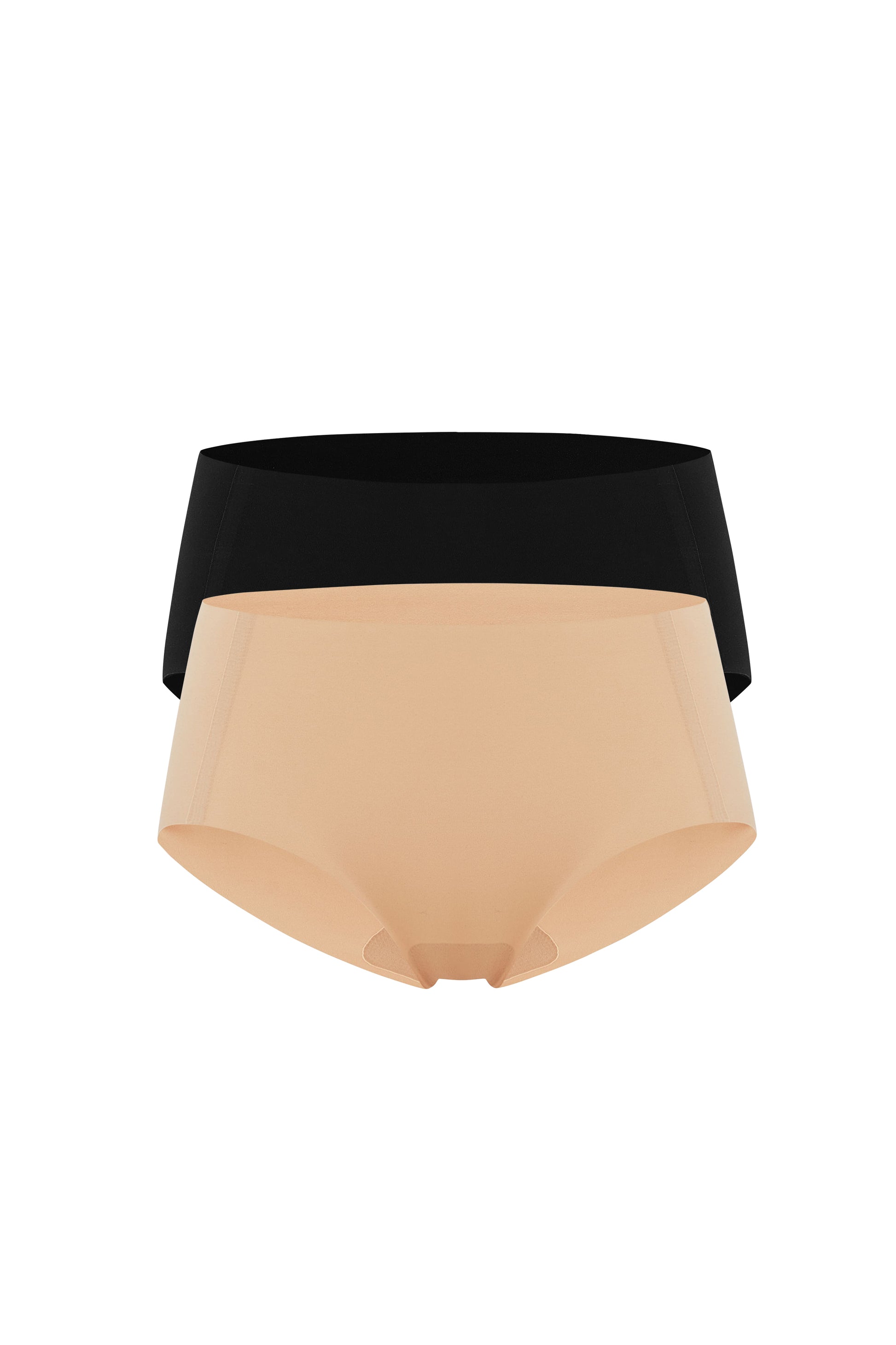 Flat lay images of tan and black underwear briefs