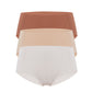 Flat lay image of rust-colored, tan, and white underwear