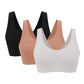 Three Barely Zero Classic Bra Trios in black, beige, and white, displayed against a white background. Each bra features a smooth, seamless design and a racerback cut.