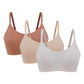 three bras in off white, rust color and beige