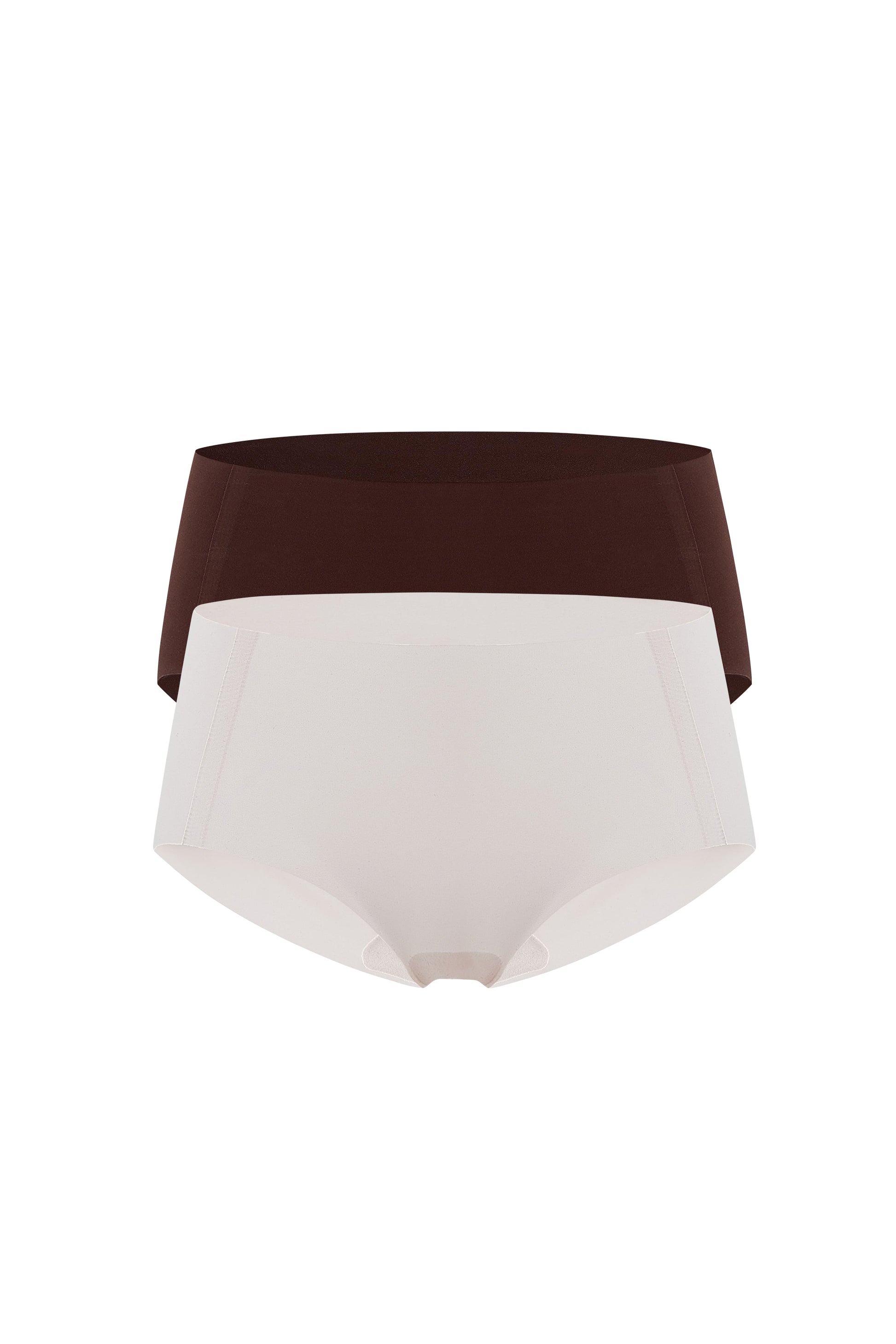 Flay lay images of white and brown underwear briefs