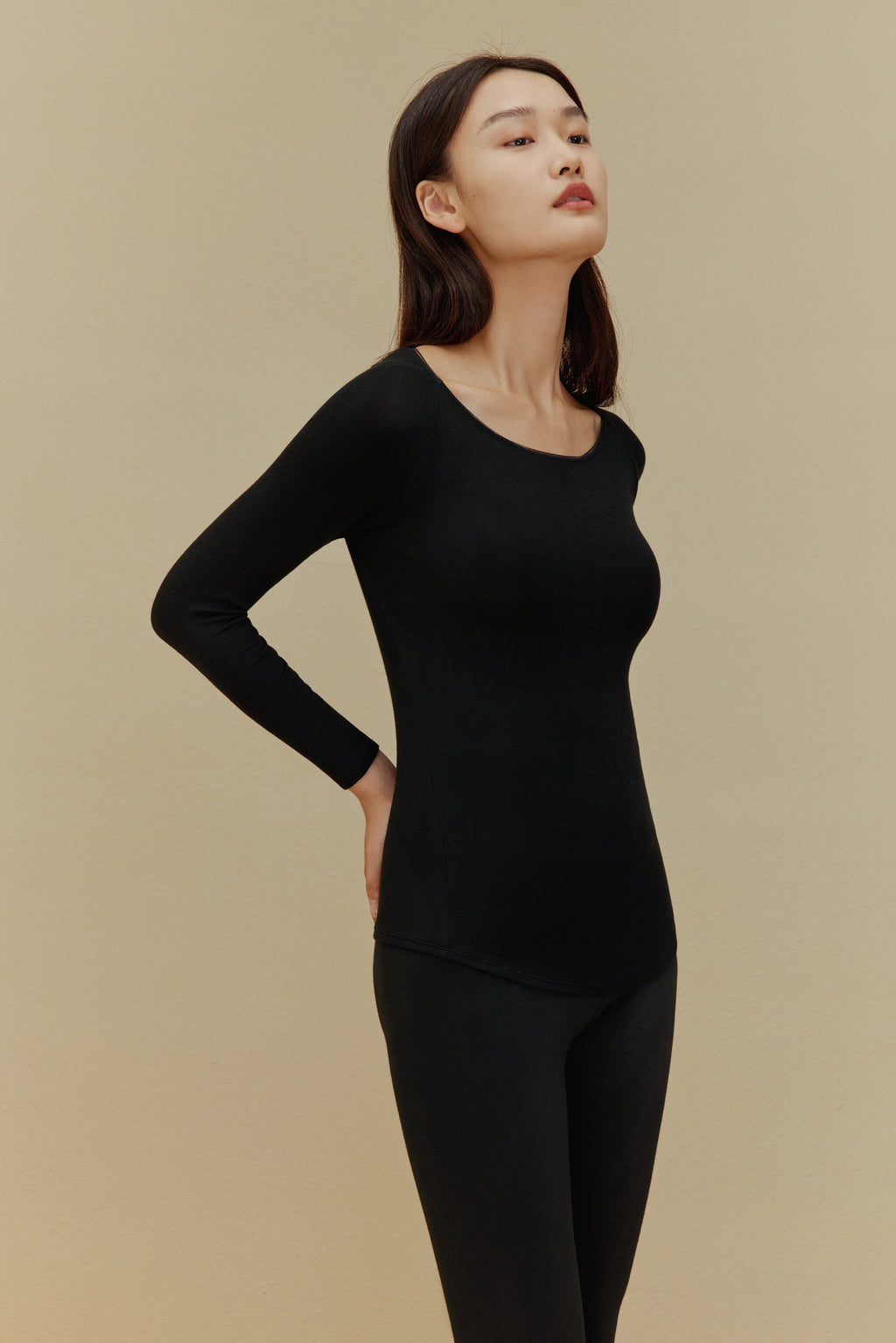 women in black Cashmere Thermal Underwear Top
