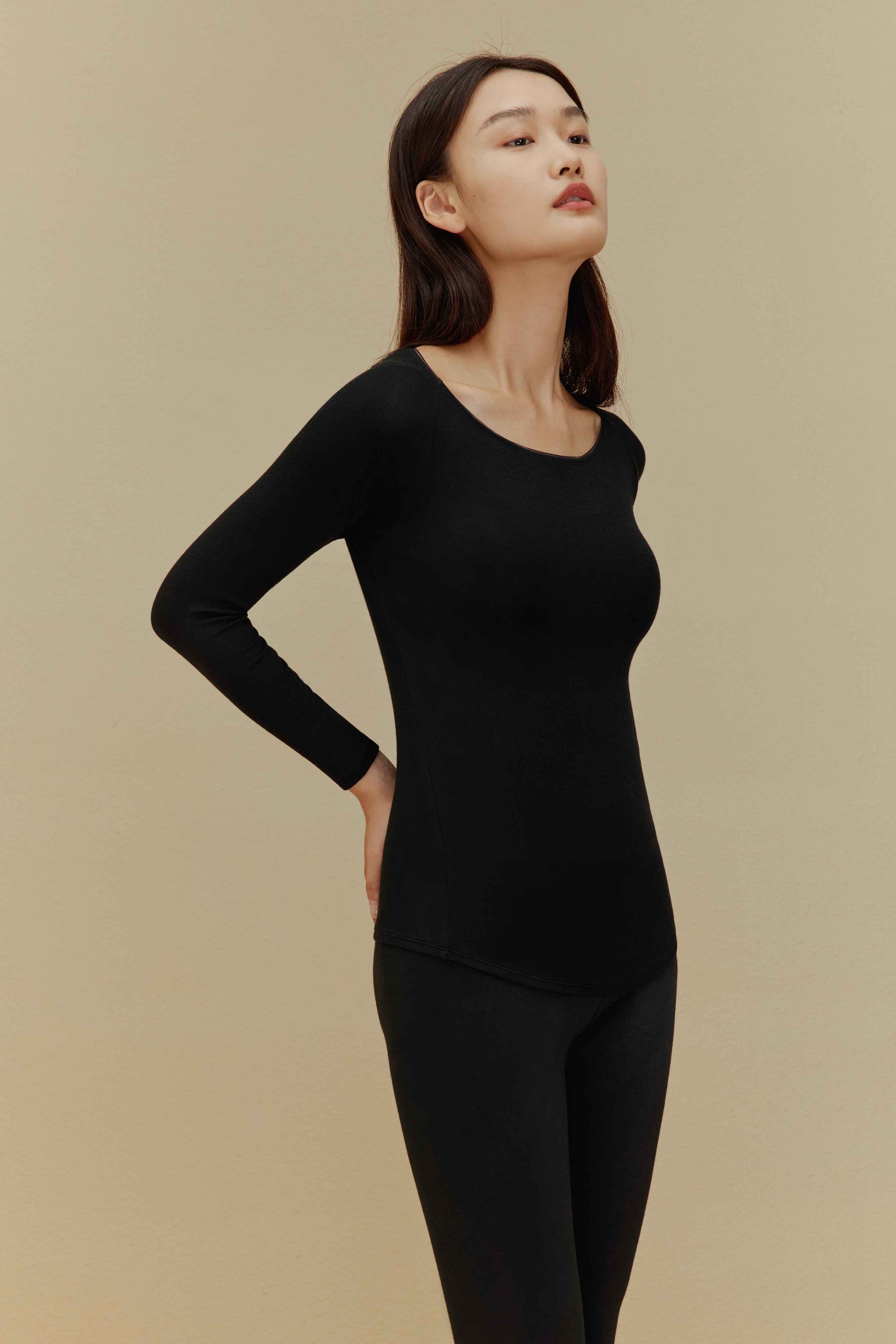 women in black Cashmere Thermal Underwear Top