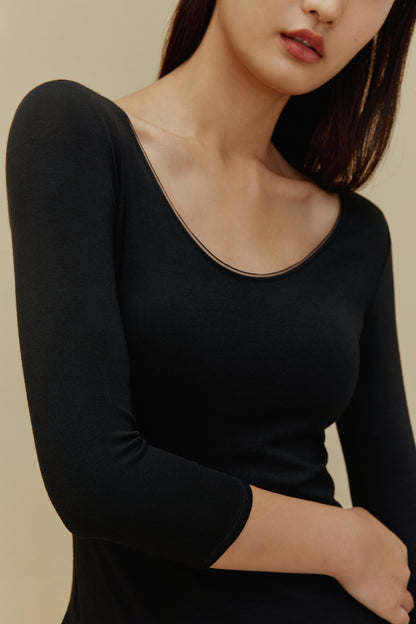 women in black thermal underwear top