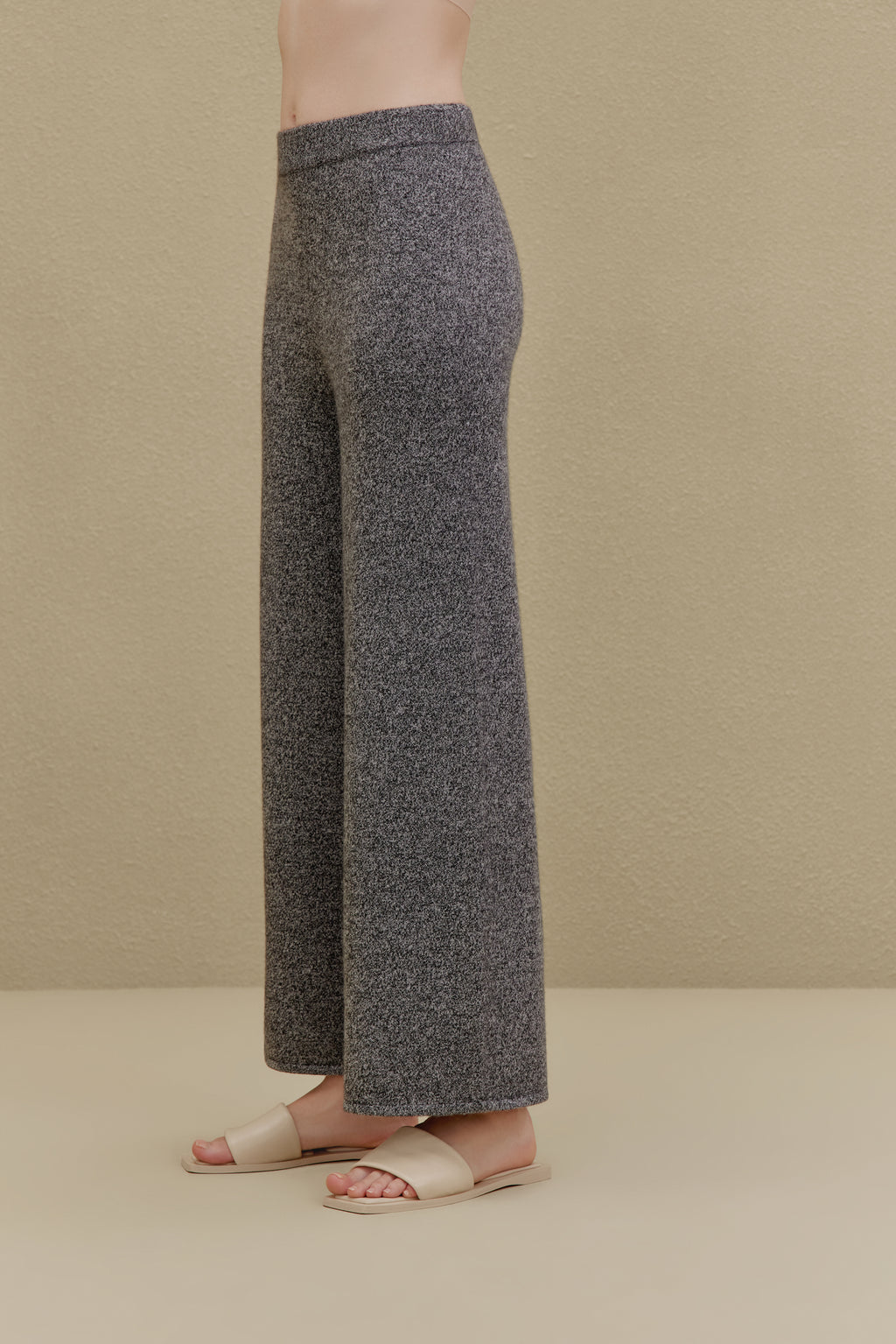 side view of black wide-leg pants