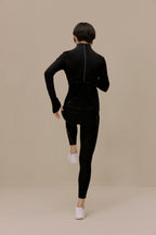 back of women in black active top and leggings