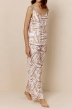 woman in abstract camisole and pants