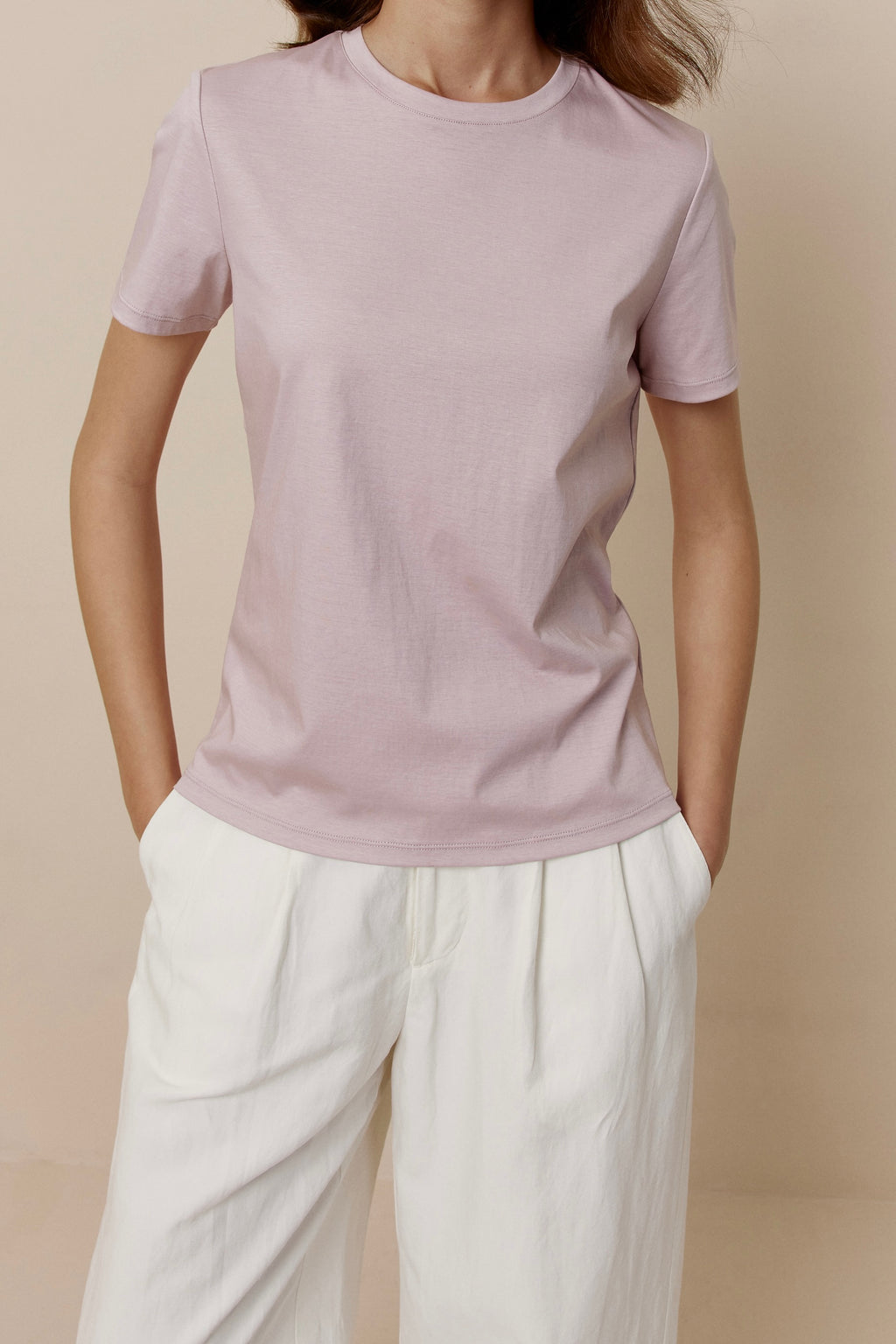 women in pink Tee
