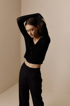 Women in black Knitted Cardigan and pants