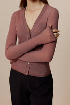 Women in Red Knitted Cardigan