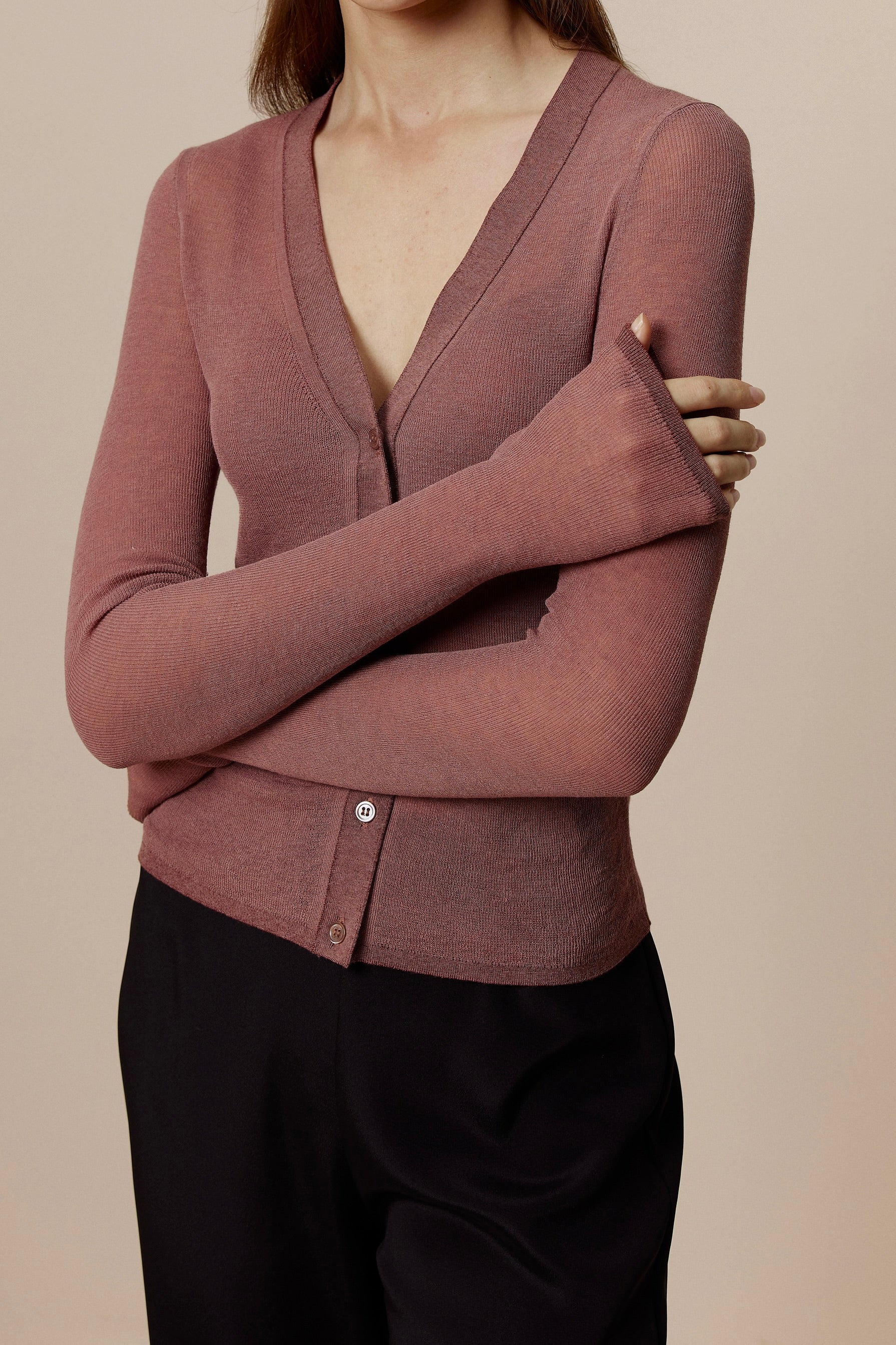 Women in Red Knitted Cardigan