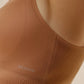 close up of woman in tan bra