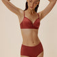 woman in maroon bra and brief