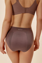 back of woman in purple underwear