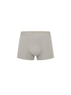 Flat lay of light gray boxer briefs. Silver Gray color.