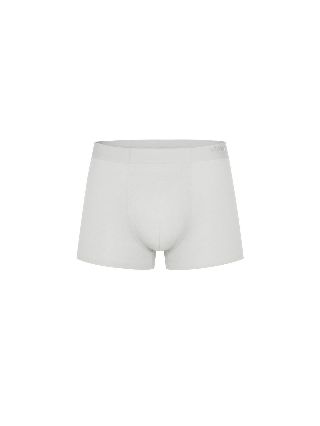 Flat lay of light gray boxer briefs